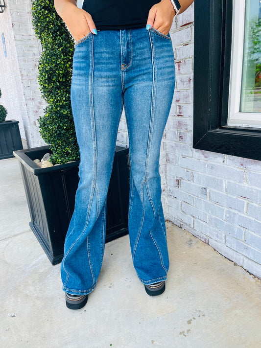 High Rise Flare Front Seam Detail Jean