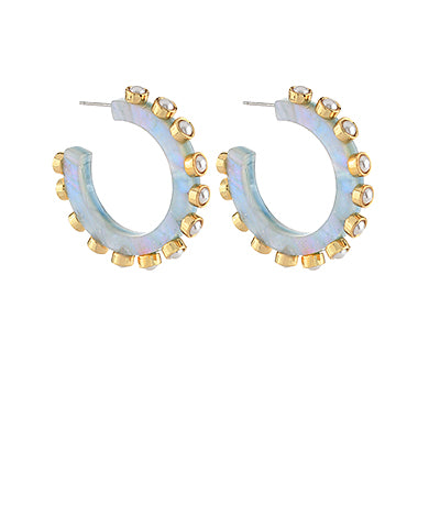 Blue Acetate Pearl Hoops