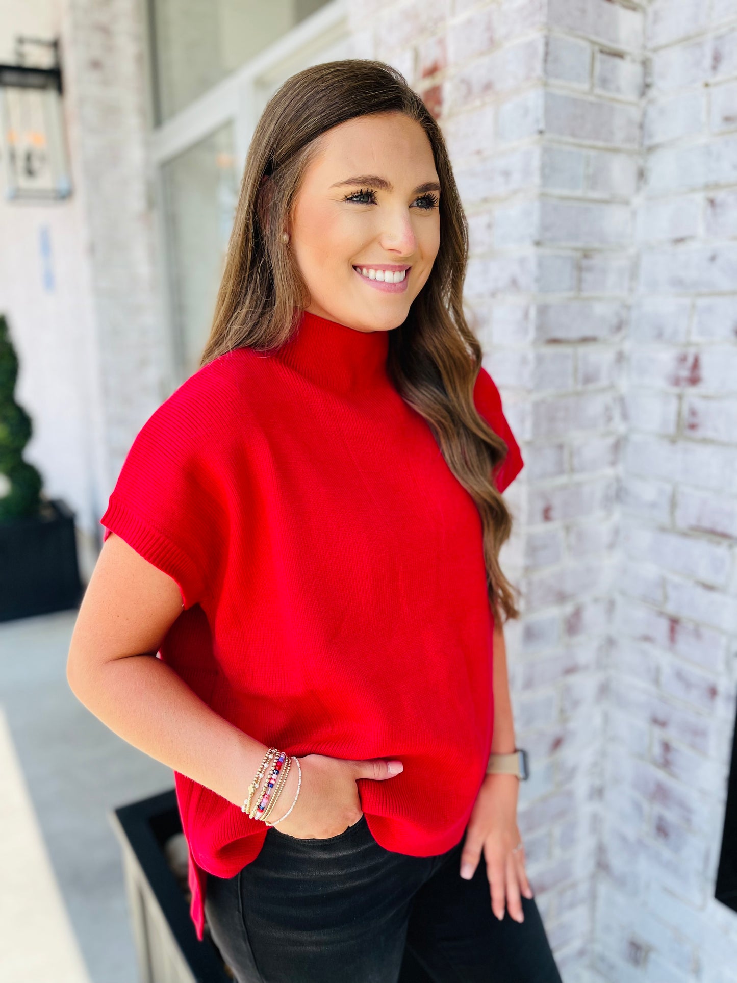 Red Mock Neck Top