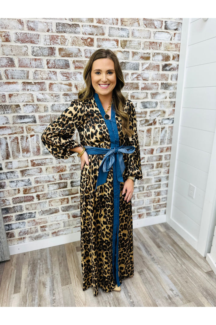 Denim + Leopard Maxi Dress