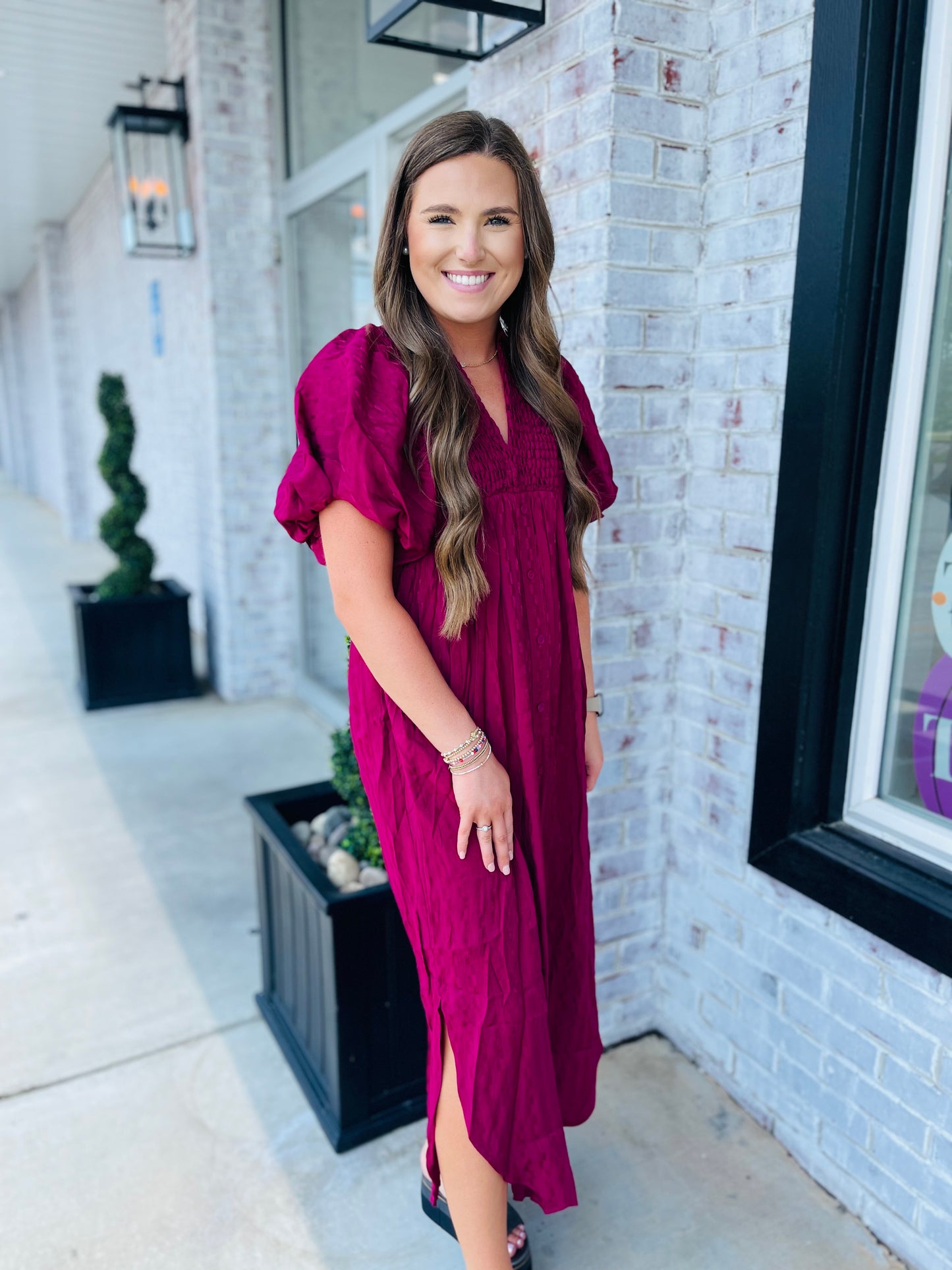 Plum Button Down Midi Dress