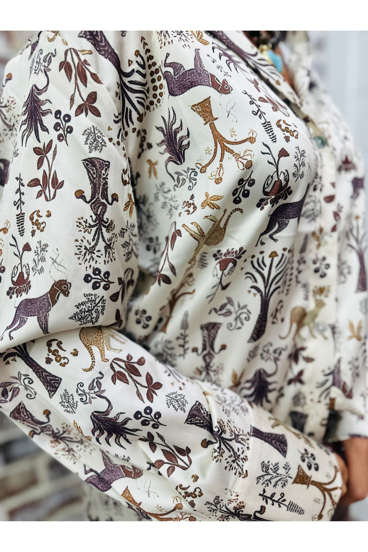 Satin Multi Botanical Print Top