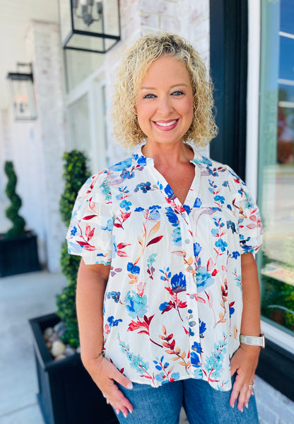 Ivory Blue Flowers Top