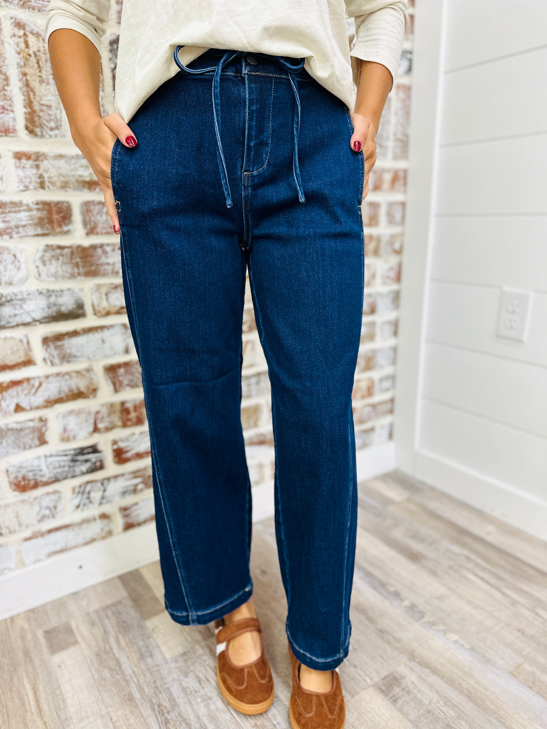Risen~ Slouchy Crop Barrel Jeans W/ Drawstring