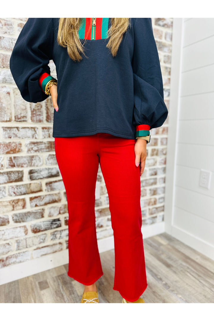 Red High Waisted Flare Pants