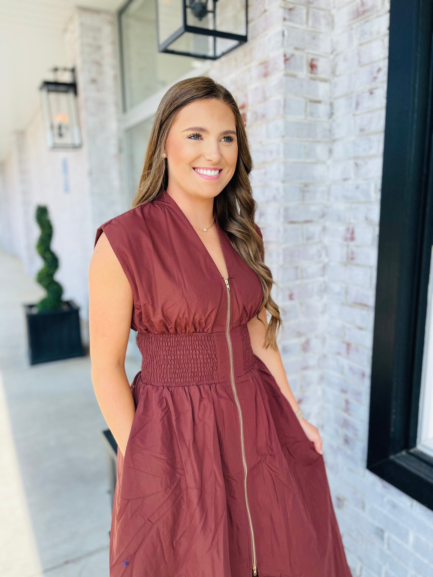 Chocolate Zip Midi Dress