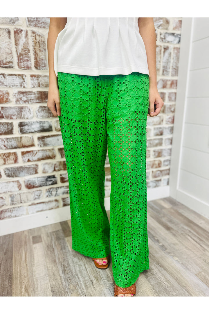 Emerald Eyelet Pants