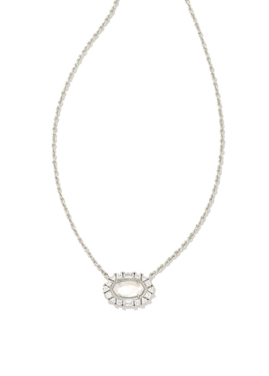 Kendra  Scott| ELISA CRYSTAL FRAME SHORT PENDANT NECKLACE SILVER IVORY MOTHER OF PEARL