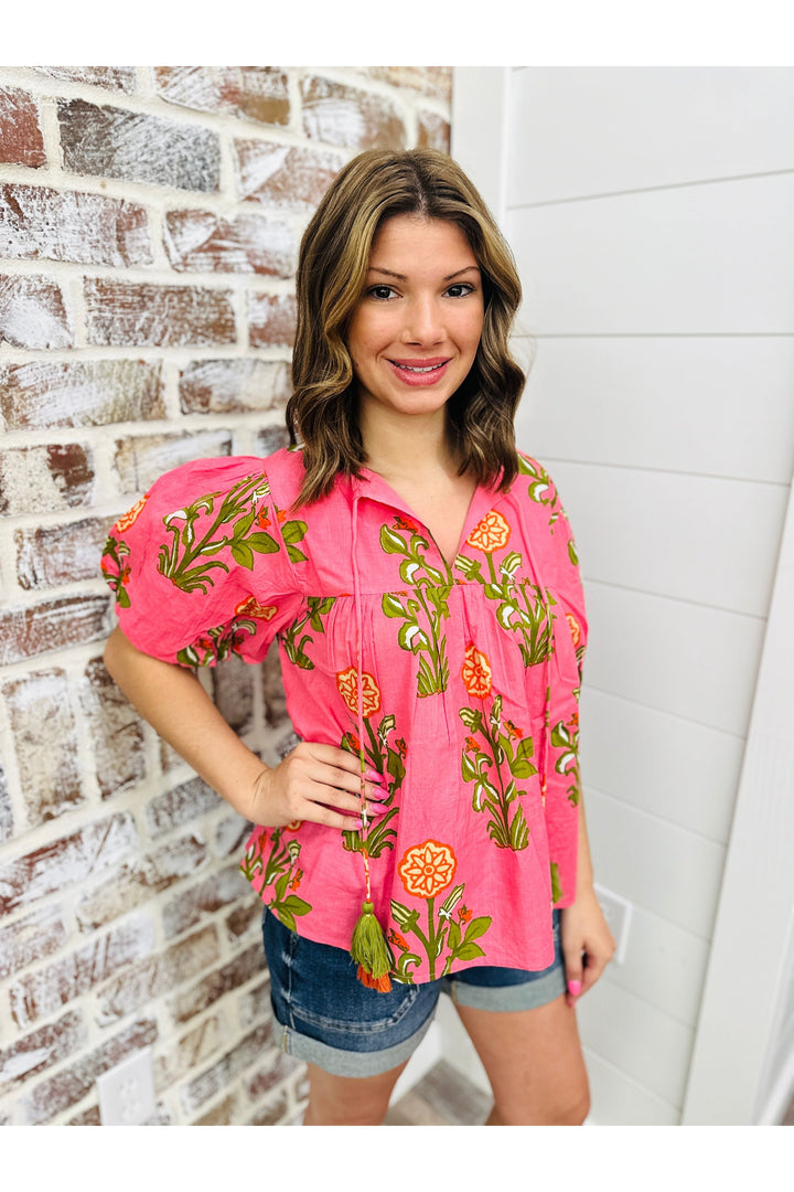 THML Floral Tassel Top