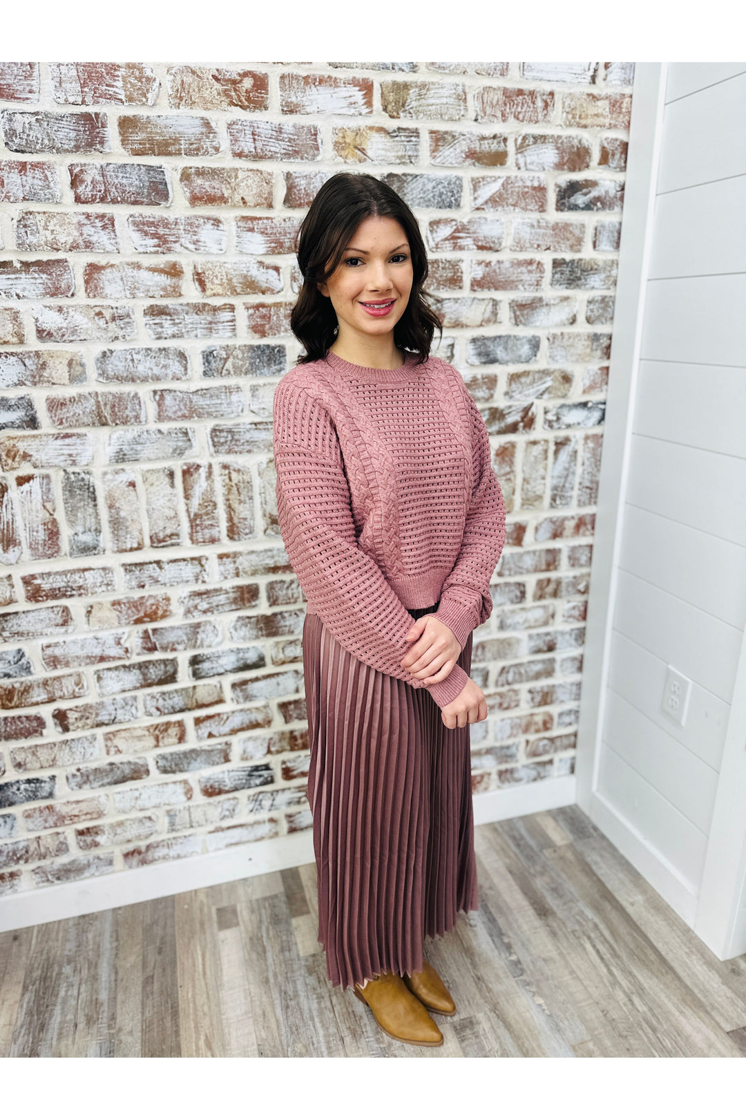 Ash Rose Sweater + Pleated Dress Set