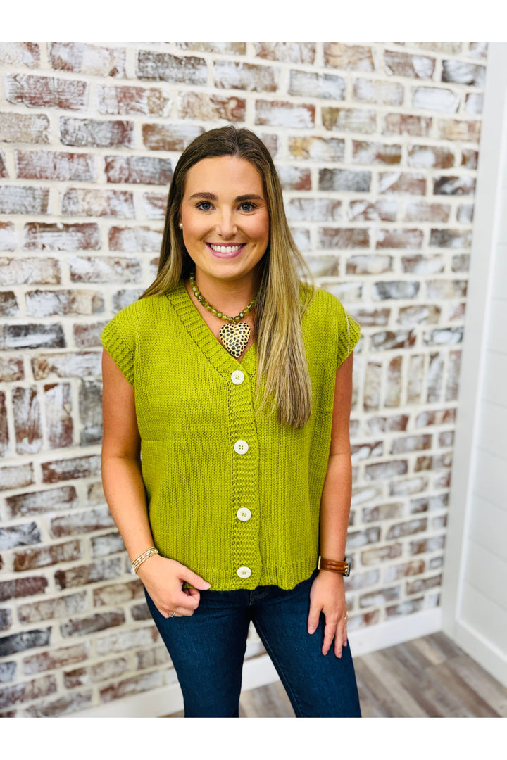 CHARTREUSE BUTTON UP TOP