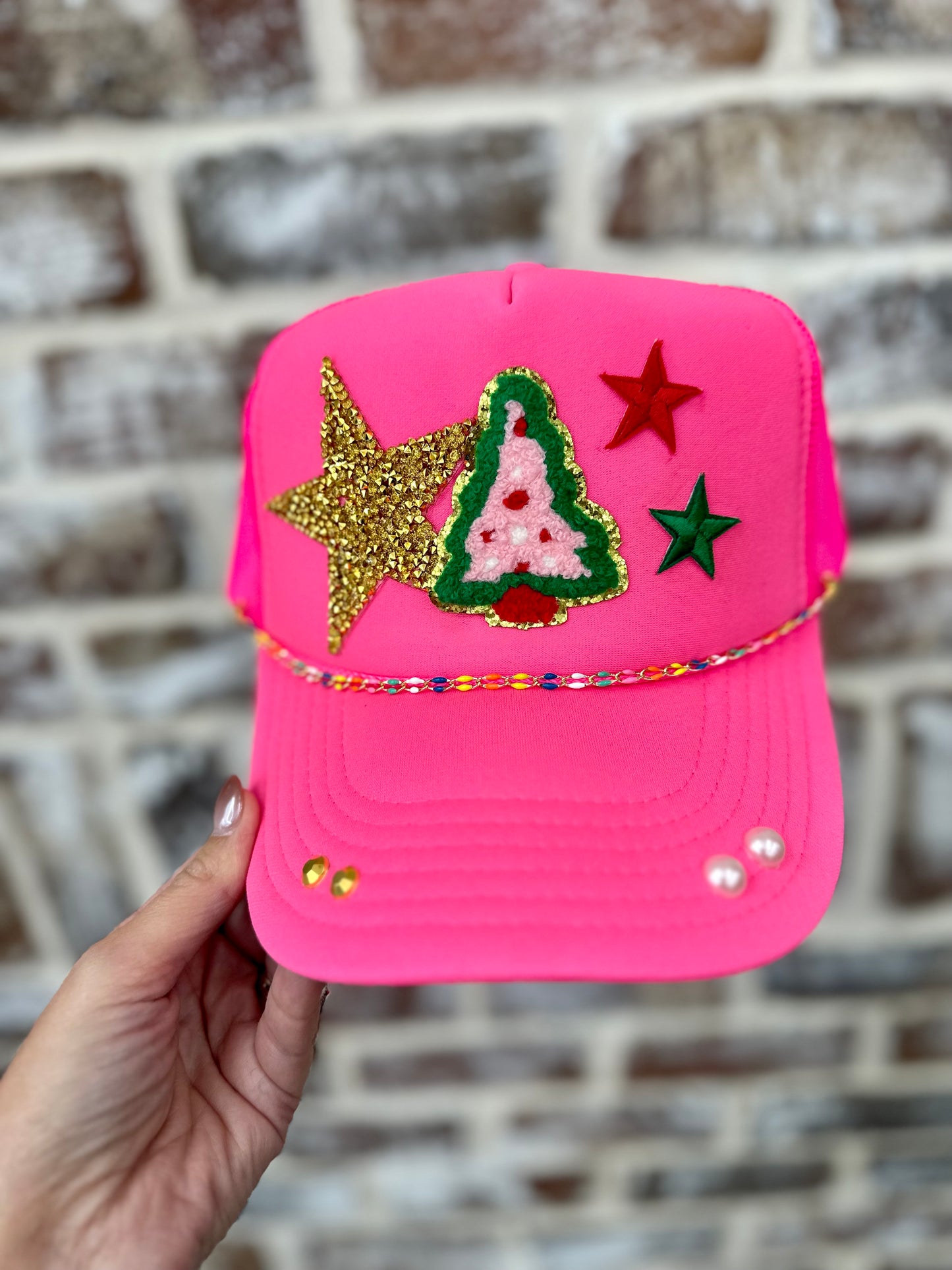 Pink Christmas Tree Patch Hat