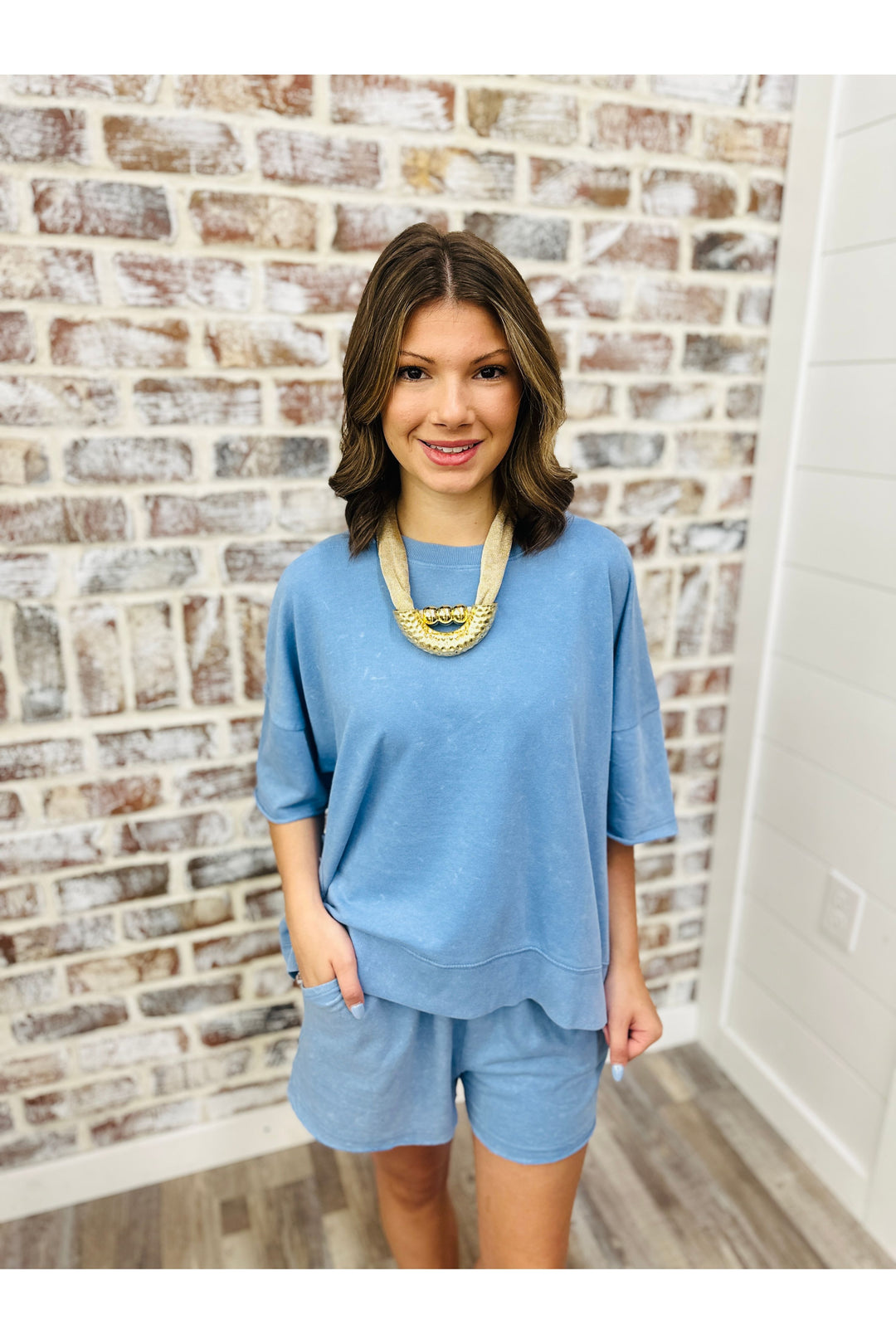 Dusty Blue Acid Wash Set