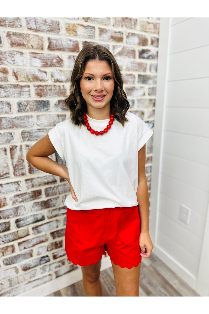 Red Scalloped Shorts