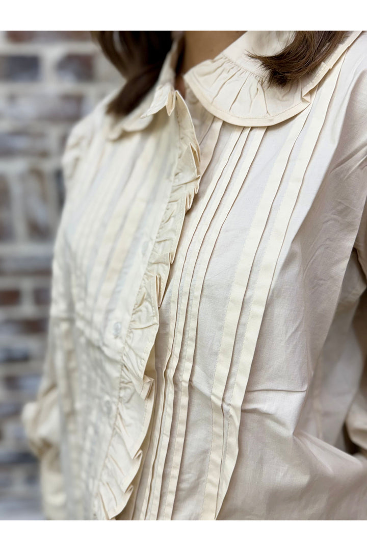 Karlie| Solid Pleat Ruffle Trim Top
