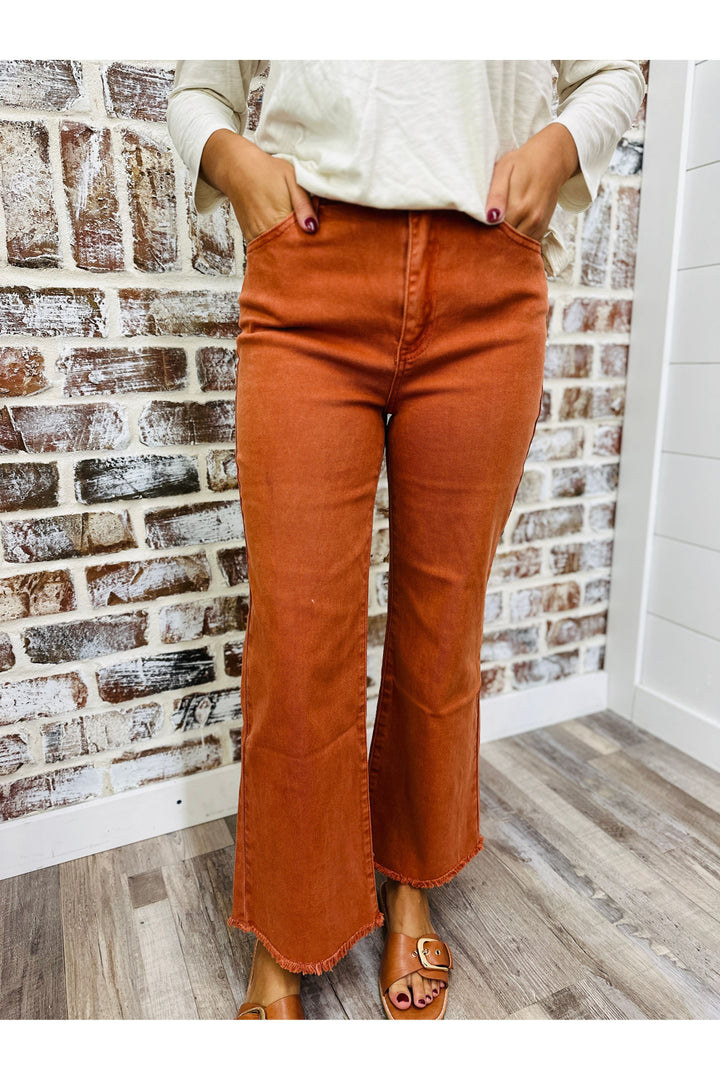 Acid Washed Straight Leg Pants - Rust