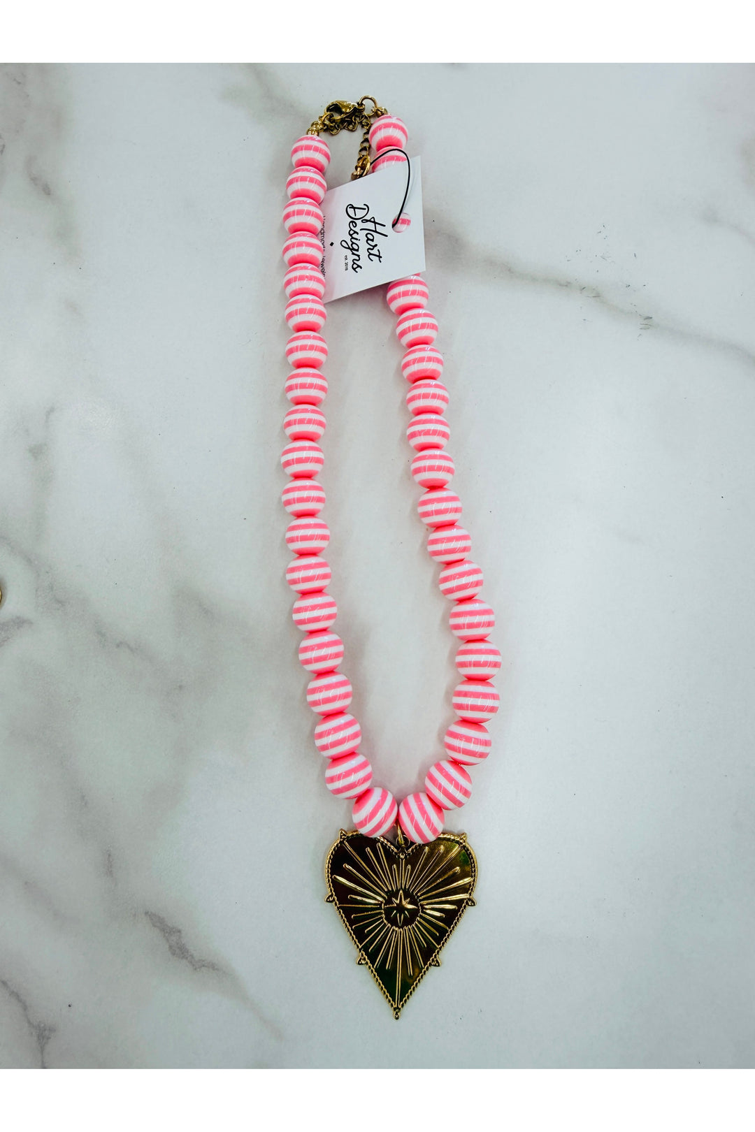 Pink Stripes Heart Necklace