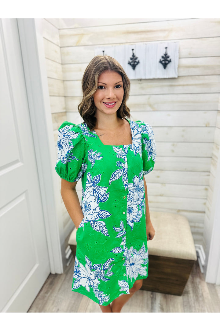 Jade Blossom Eyelet Dress