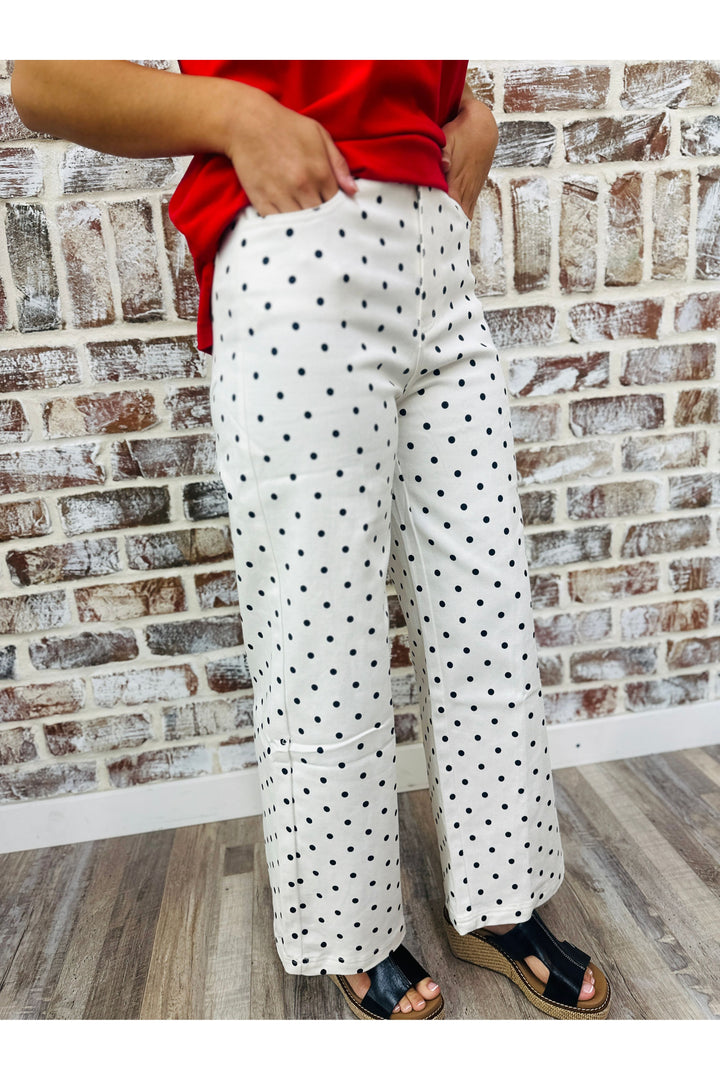 White Polka Dot Wide Leg Pants