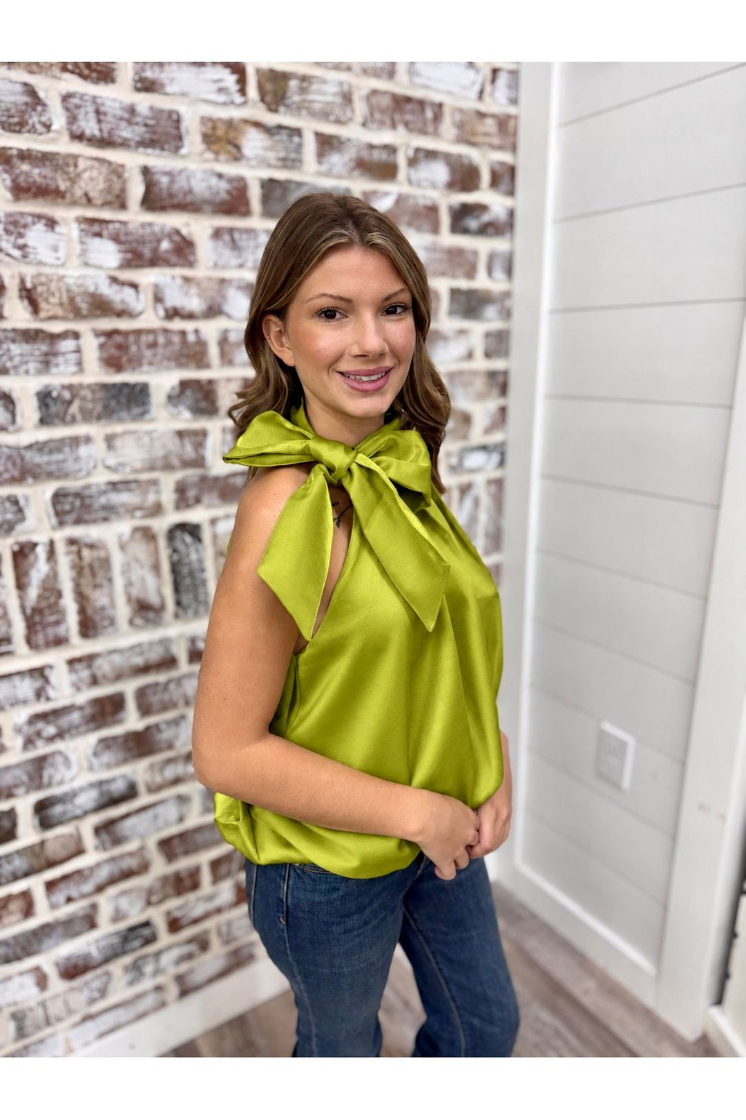 Olive You Bow Bubble Top