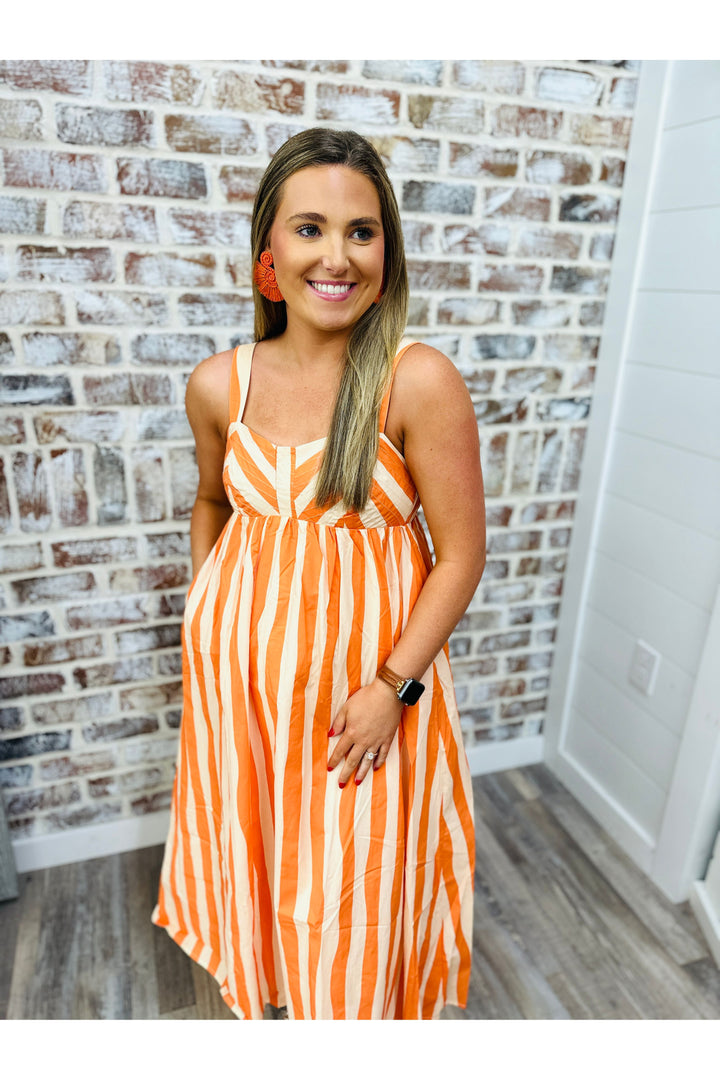 Tangerine Stripes Midi Dress