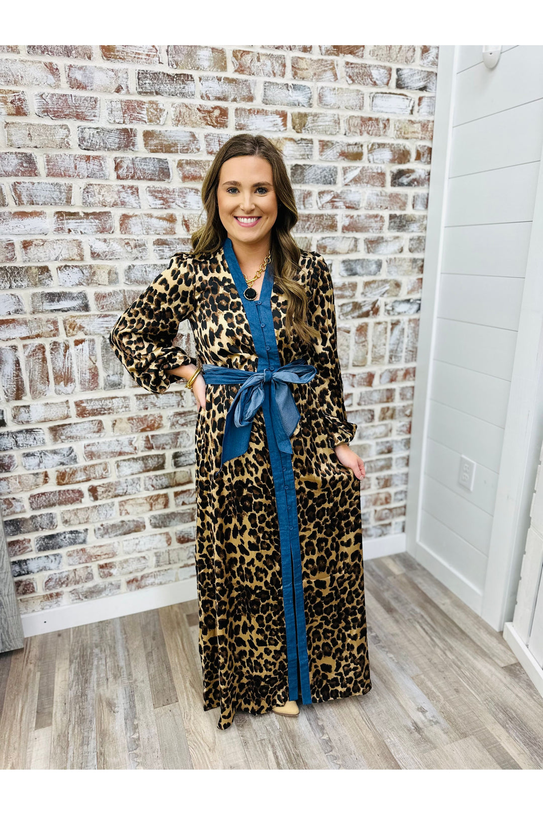Denim + Leopard Maxi Dress