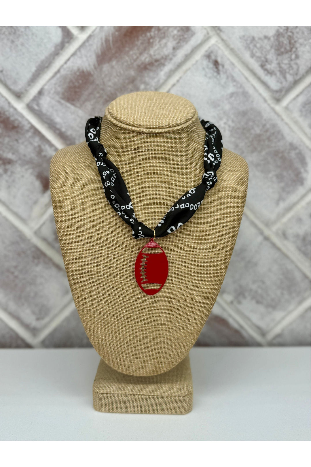 Black & White Design Scarf Necklace With Football Charm