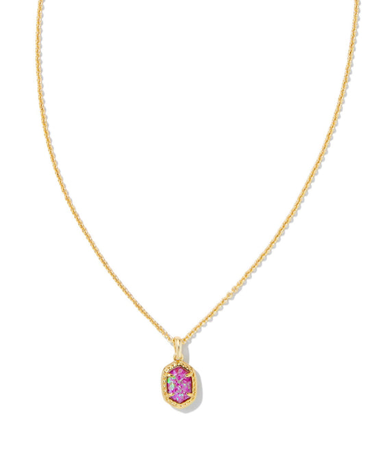 Kendra Scott|DAPHNE FRAMED SHORT PENDANT NECKLACE GOLD MAGENTA KYOCERA OPAL