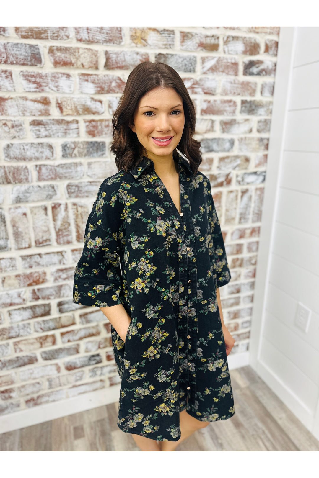 Floral Designs Denim Dress