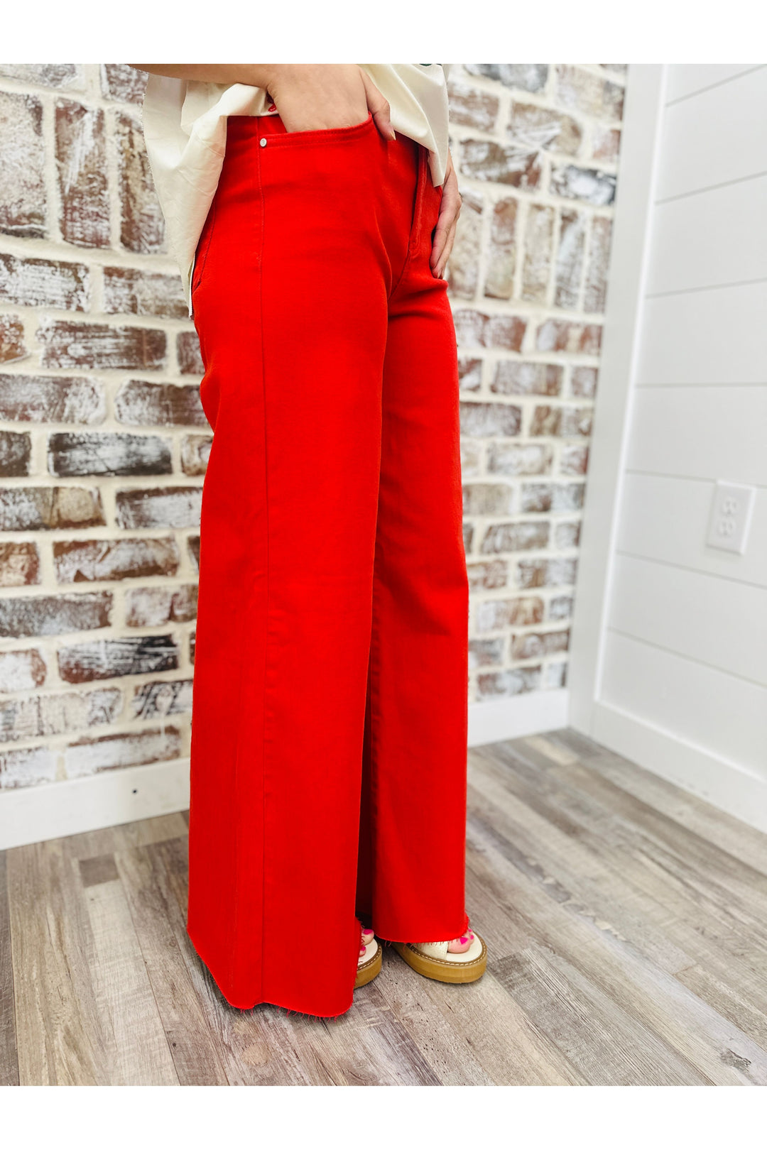 Fiesta Red High Rise Wide Leg Jeans