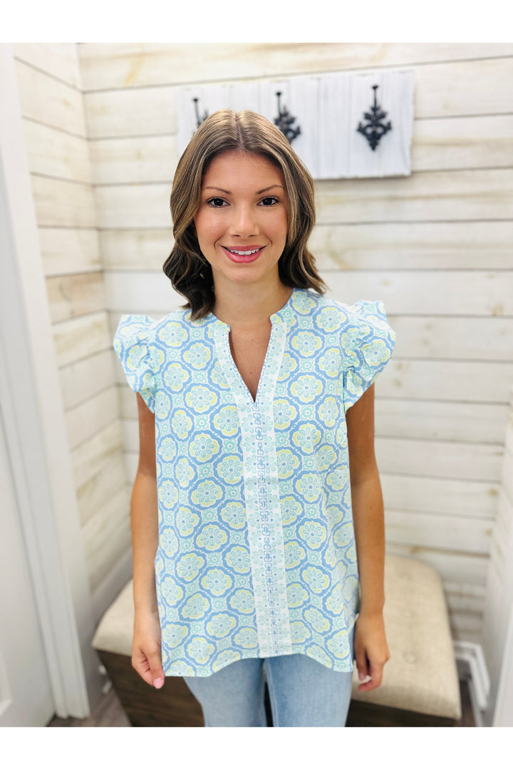 Mary Square| Kira Top | Mosaic Charm Blue