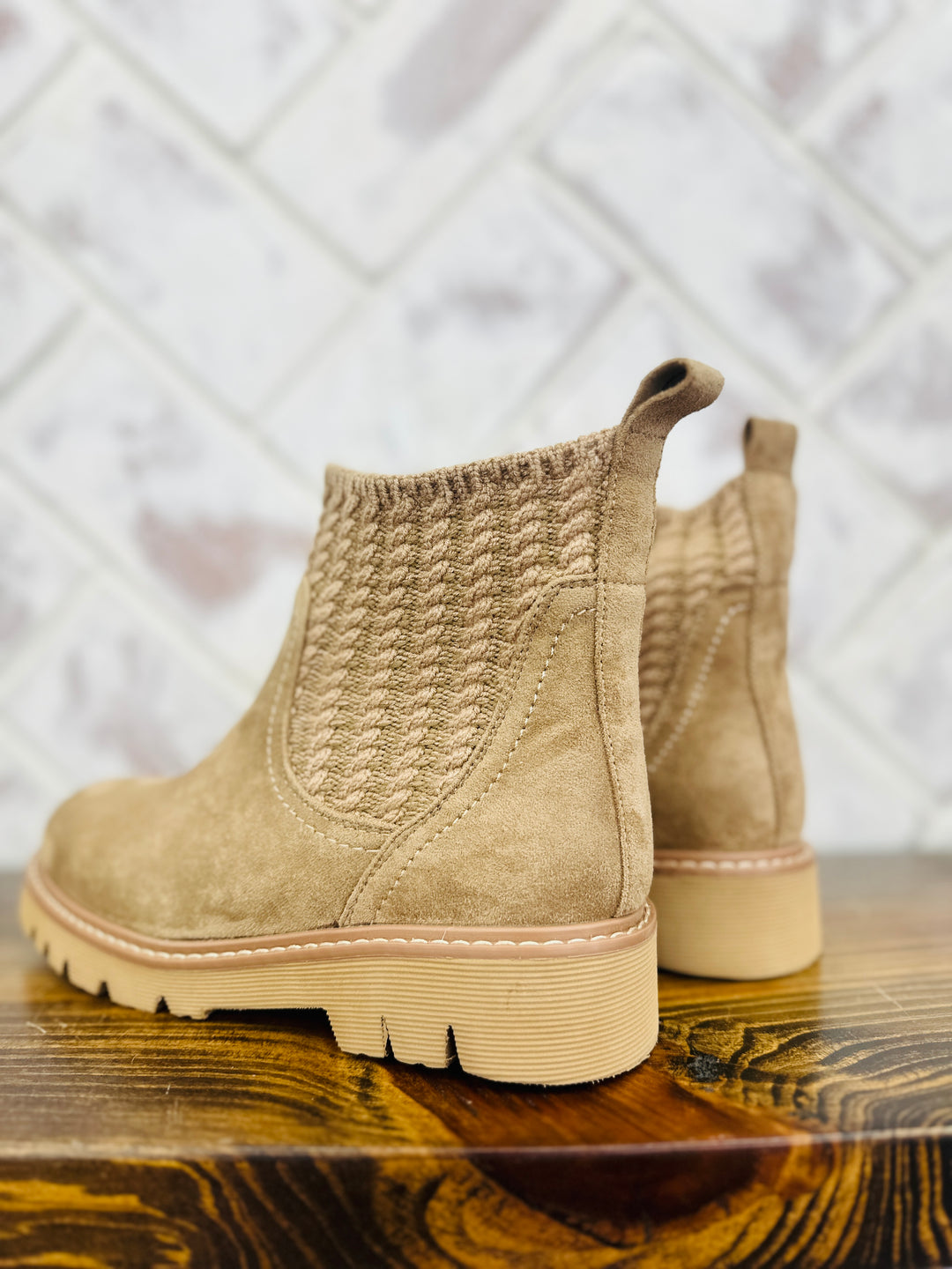 Corkys | Keep Me Warm Booties - Taupe Faux Suede