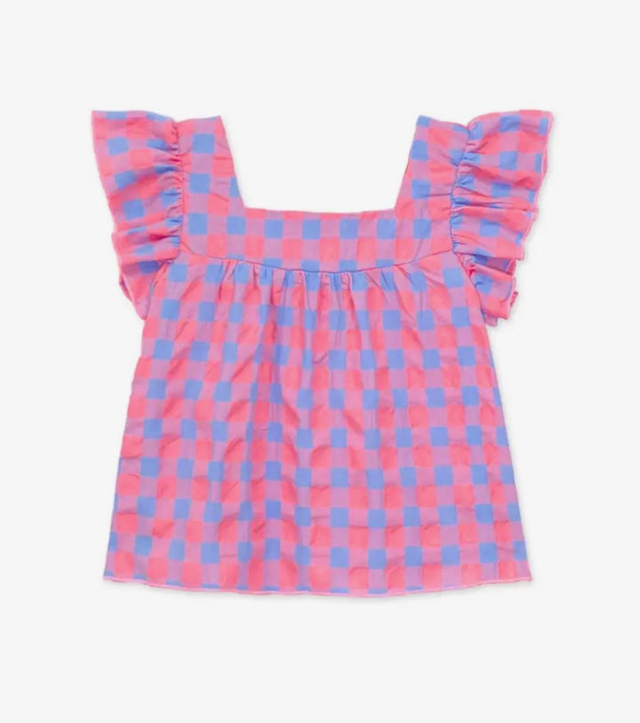 Youth Pink & Blue Checkered Top