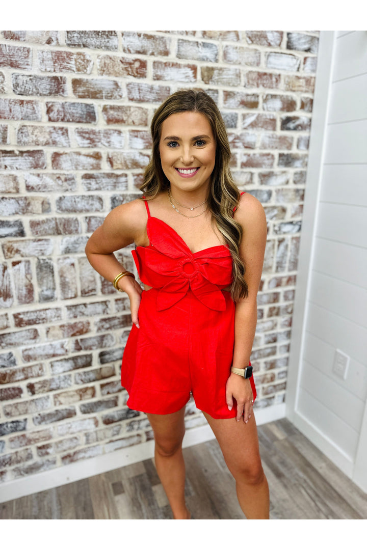 Red Flower Cut Out Romper