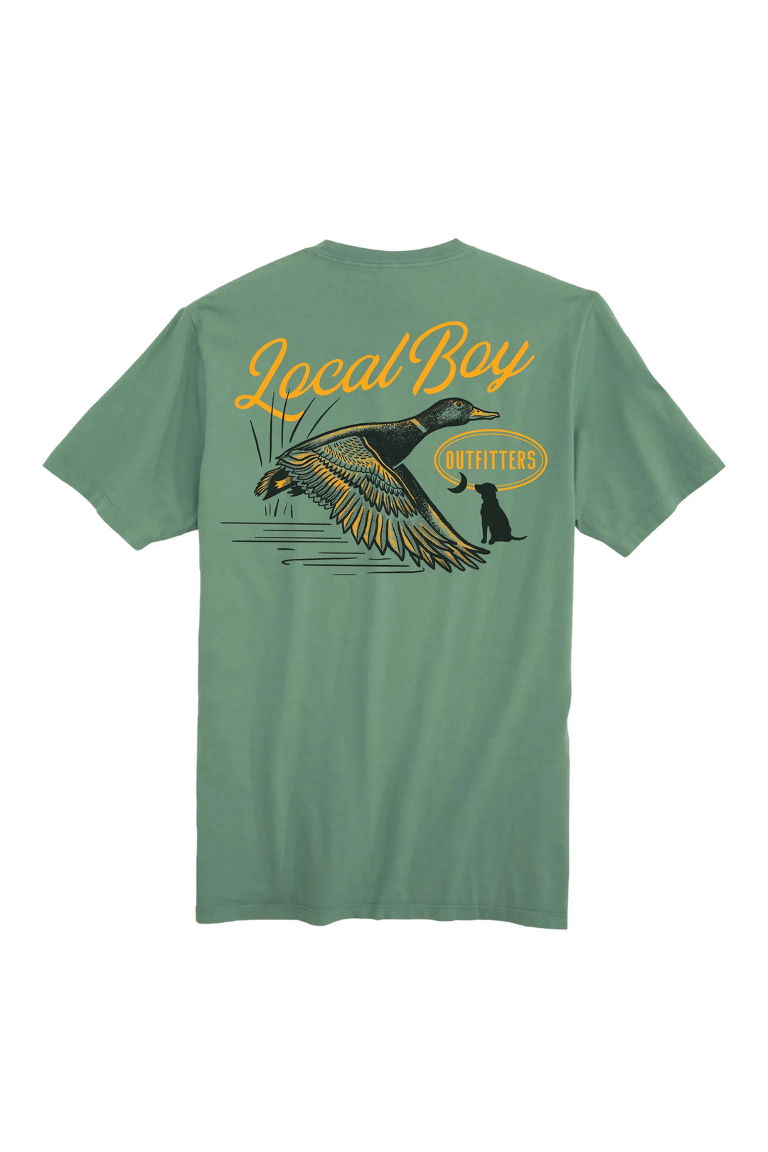 Youth green tee with mallard on back