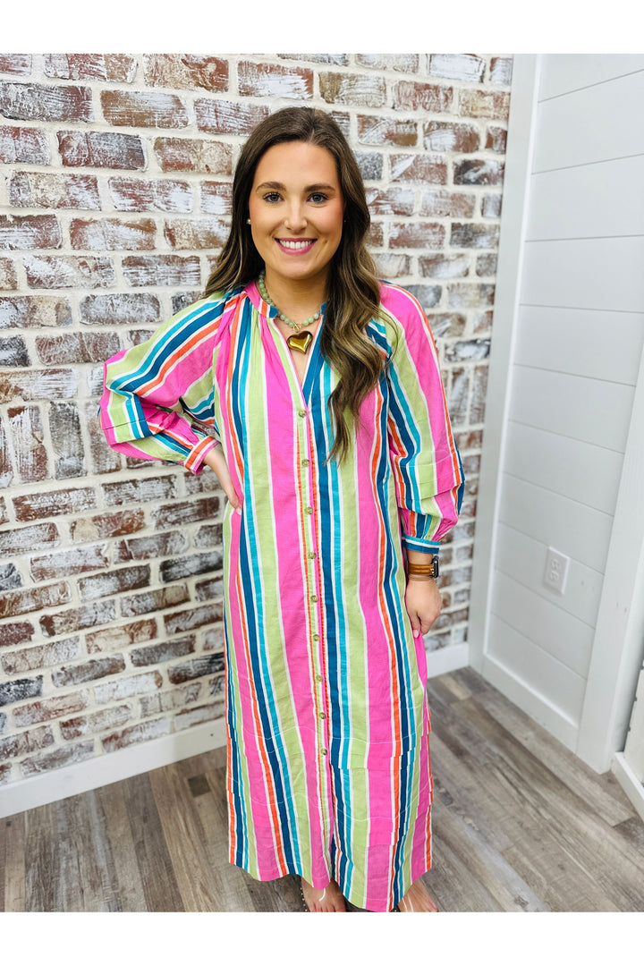 Sunshine Tienda| CASTAWAY STRIPE CLEO MIDI DRESS