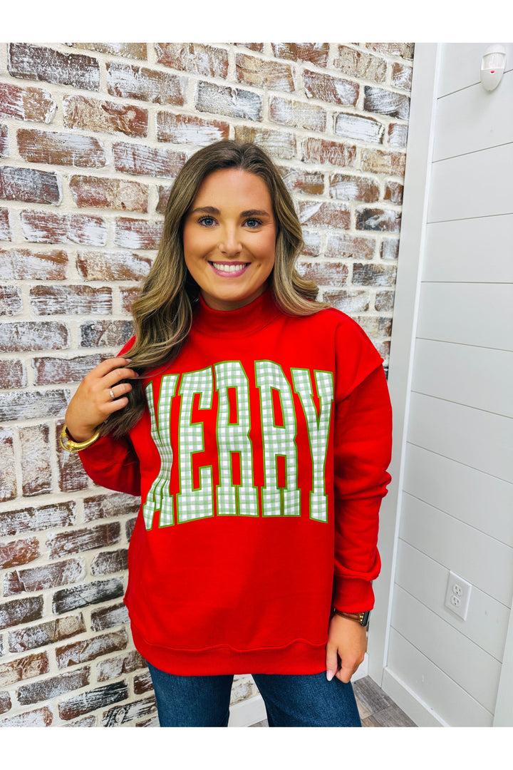 Merry Gingham Mockneck
