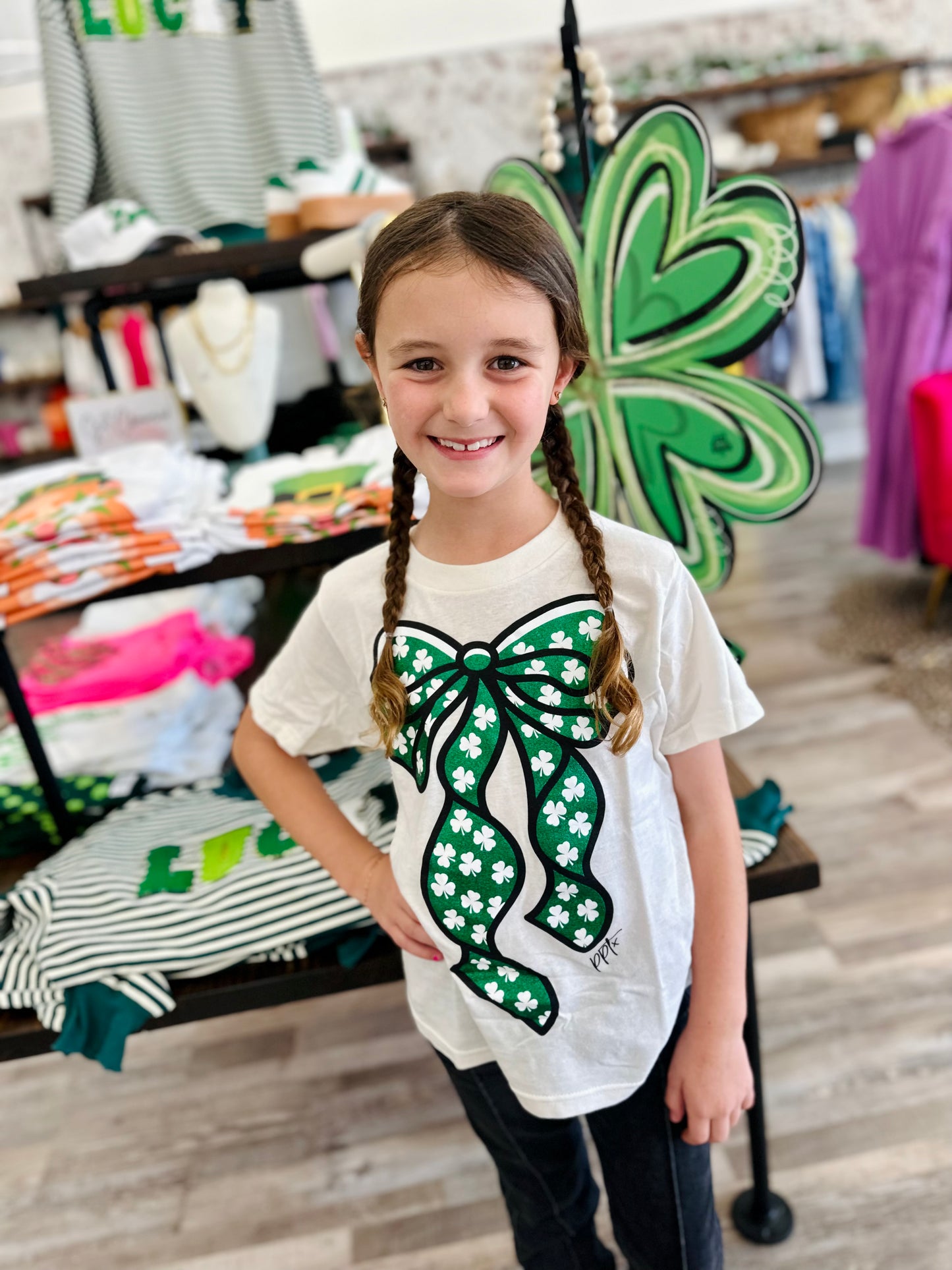 YOUTH Shamrock Glitter Bow