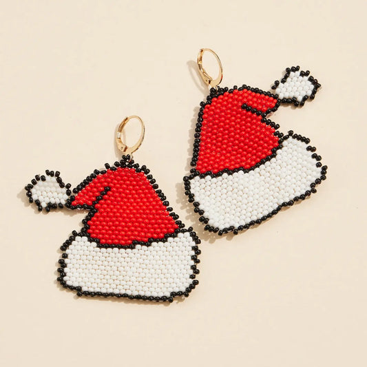 Beaded Santa Hat Earrings