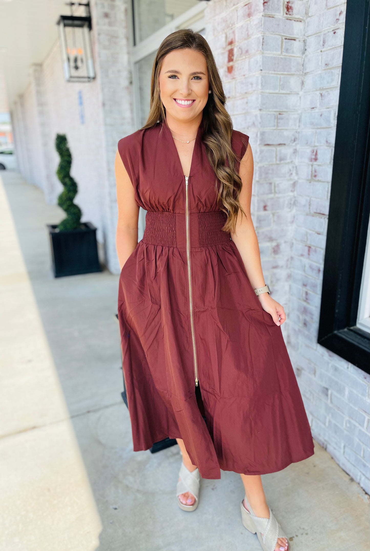 Chocolate Zip Midi Dress