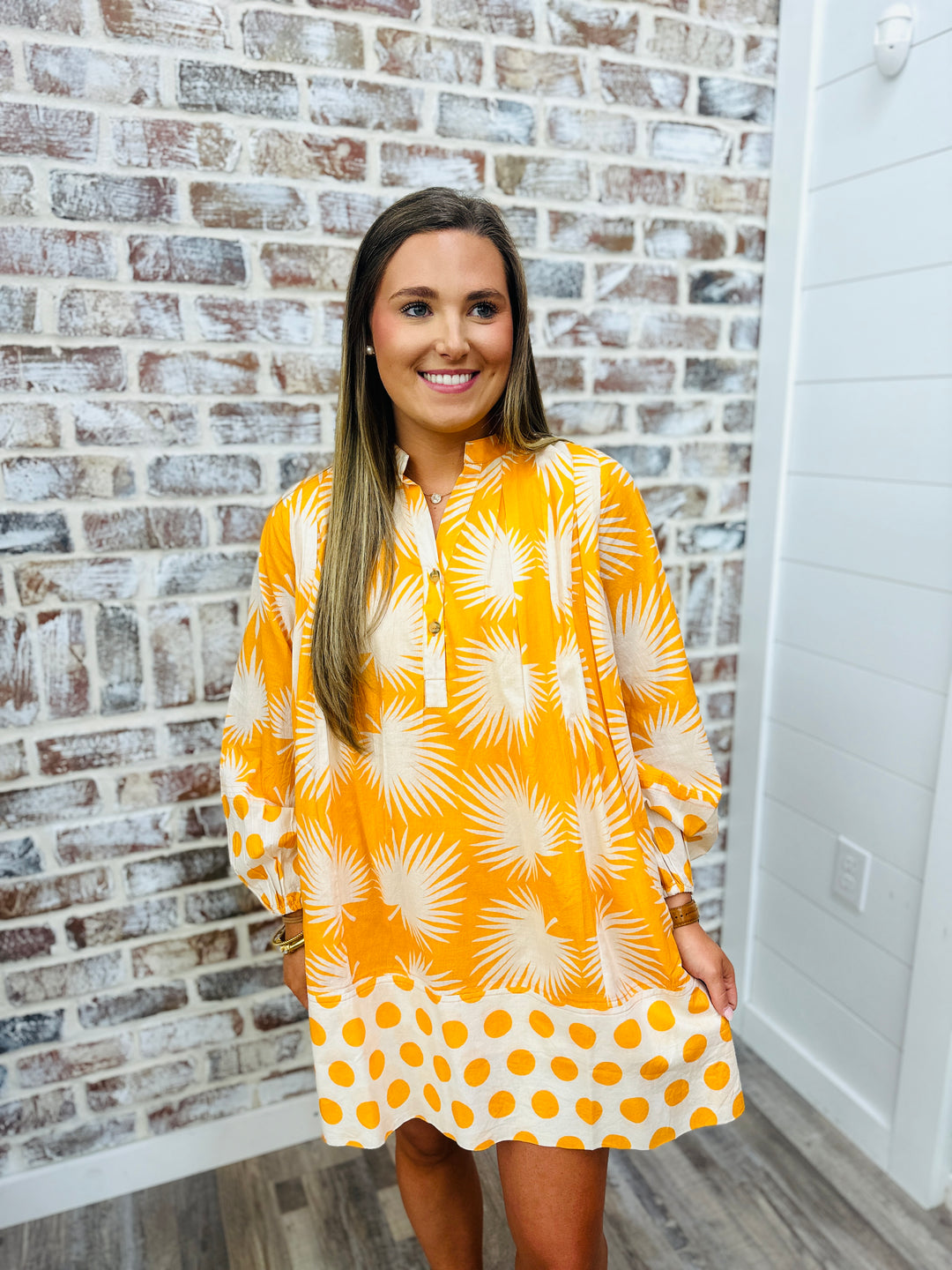 Sunshine Tienda| GOLD PALM GEO WITH GOLD DOT LILLY DRESS
