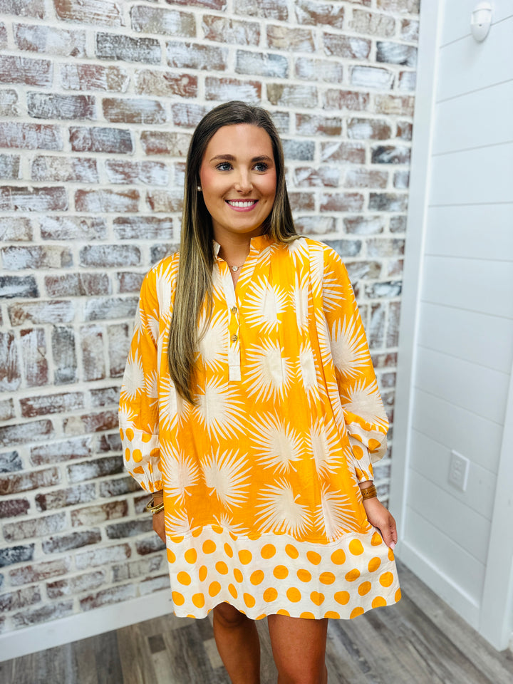 Sunshine Tienda| GOLD PALM GEO WITH GOLD DOT LILLY DRESS