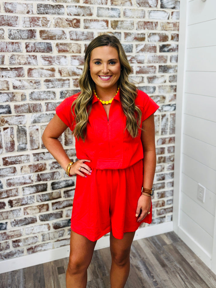 Red Zip Romper