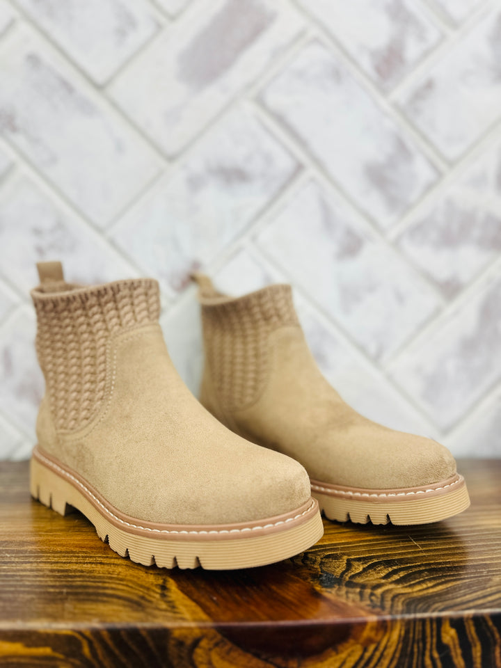 Corkys | Keep Me Warm Booties - Taupe Faux Suede