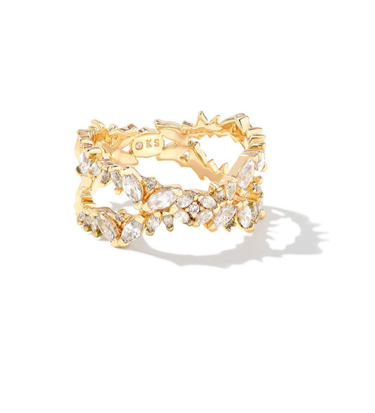 Kendra Scott|ROSALIE DOUBLE BAND RING GOLD WHITE CRYSTAL 7