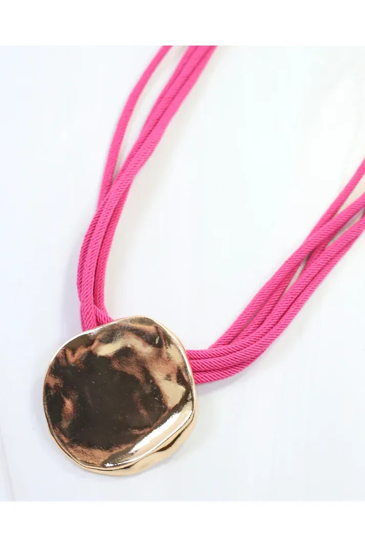 Calia Gold Pendant Cord Necklace Fushsia
