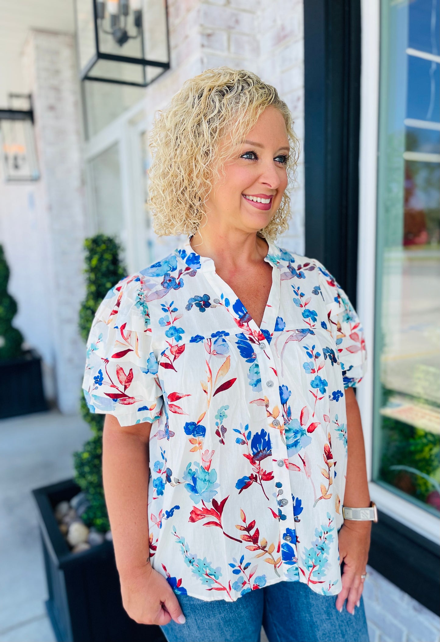 Ivory Blue Flowers Top