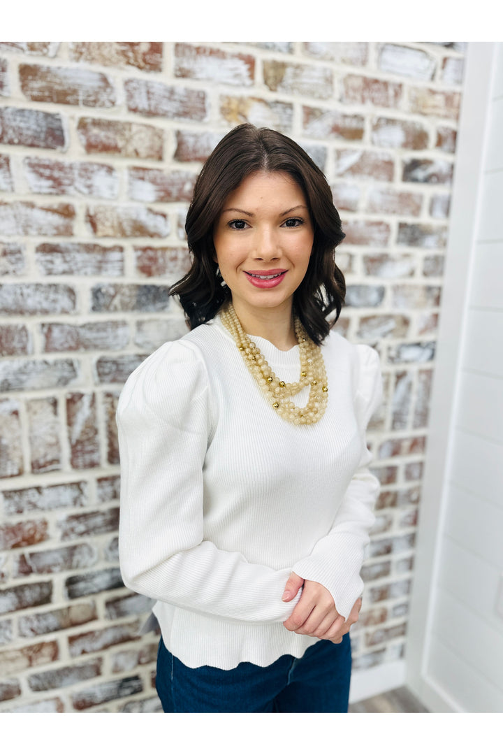 Scalloped Design Top~ Off White