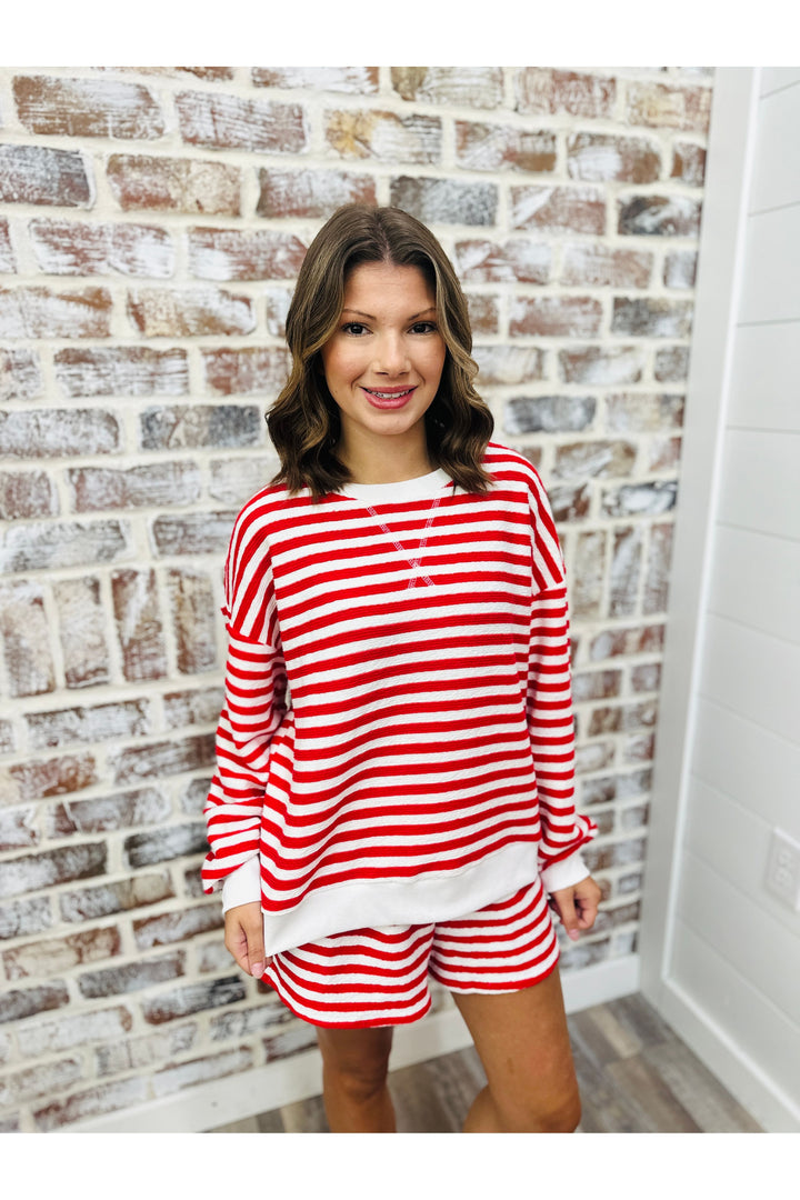 Red & White Stripe Shorts Set