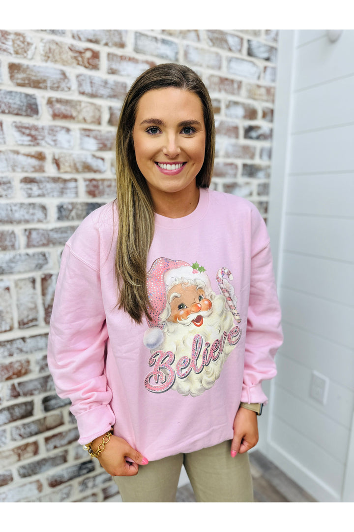 Pink Santa Believe Spangle Sweatshirt